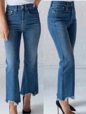 AYR The Namaste Women’s Flare Raw Distressed Hem High Rise Jeans Lotus Wash NEW